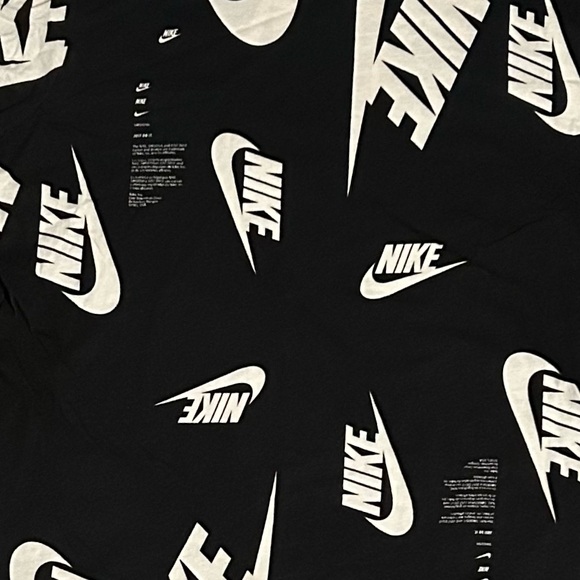 Nike black t-shirt with white Nike logos all over. Men’s size L - Picture 2 of 3